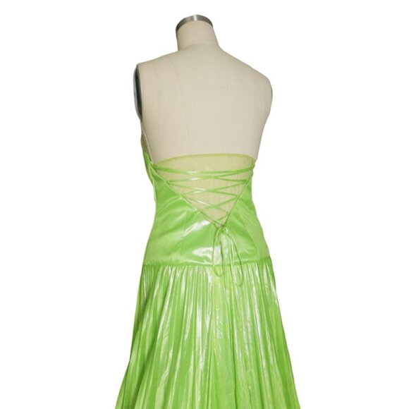 Vtg Size S-M Metallic Green Pleated Corset Bodice Floor Length Prom Gown Dress - Picture 4 of 6